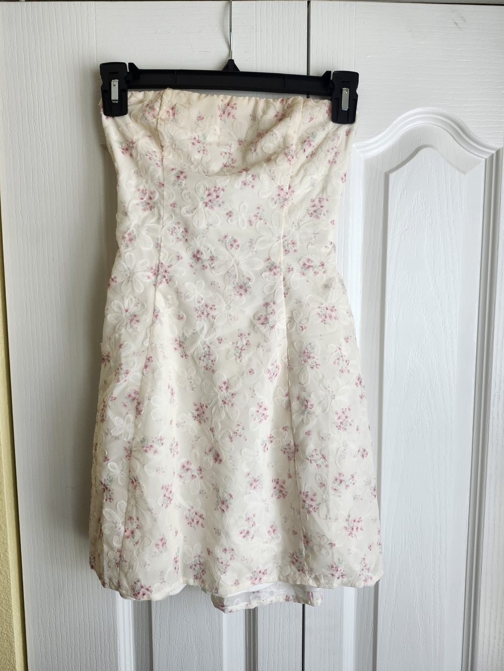 Lucy in the Sky Cream Strapless Mini Dress with Pink Floral Print